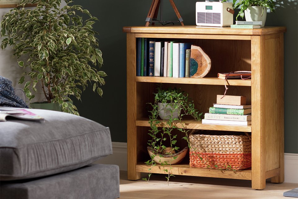 Habitat Kent Short Bookcase in oak finish.
